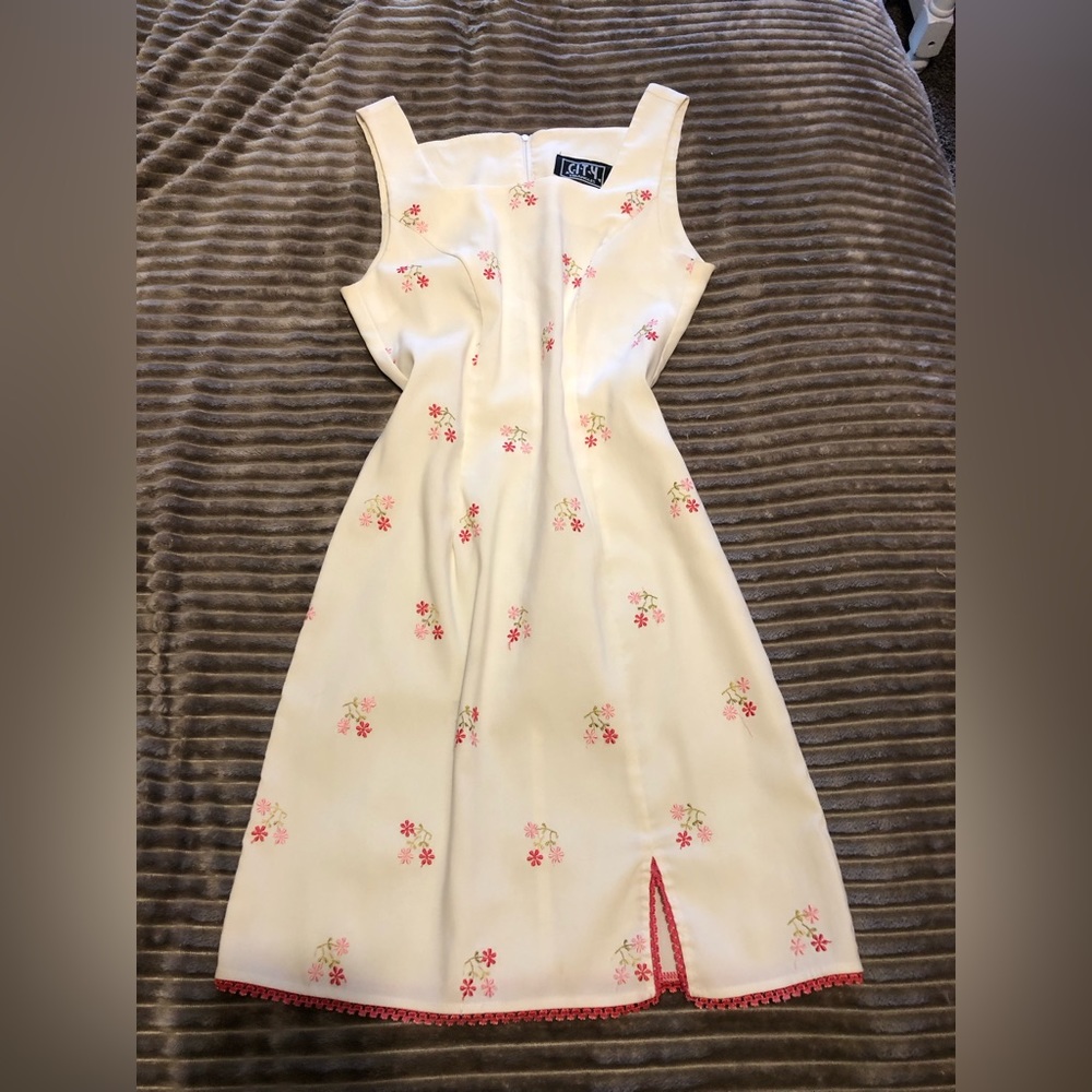 White flowered dress.